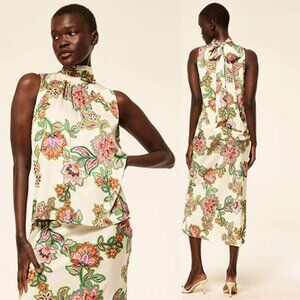 NEW Misa Los Angeles Luka High-Neckline Floral Sleeveless Self- Tie Top Medium